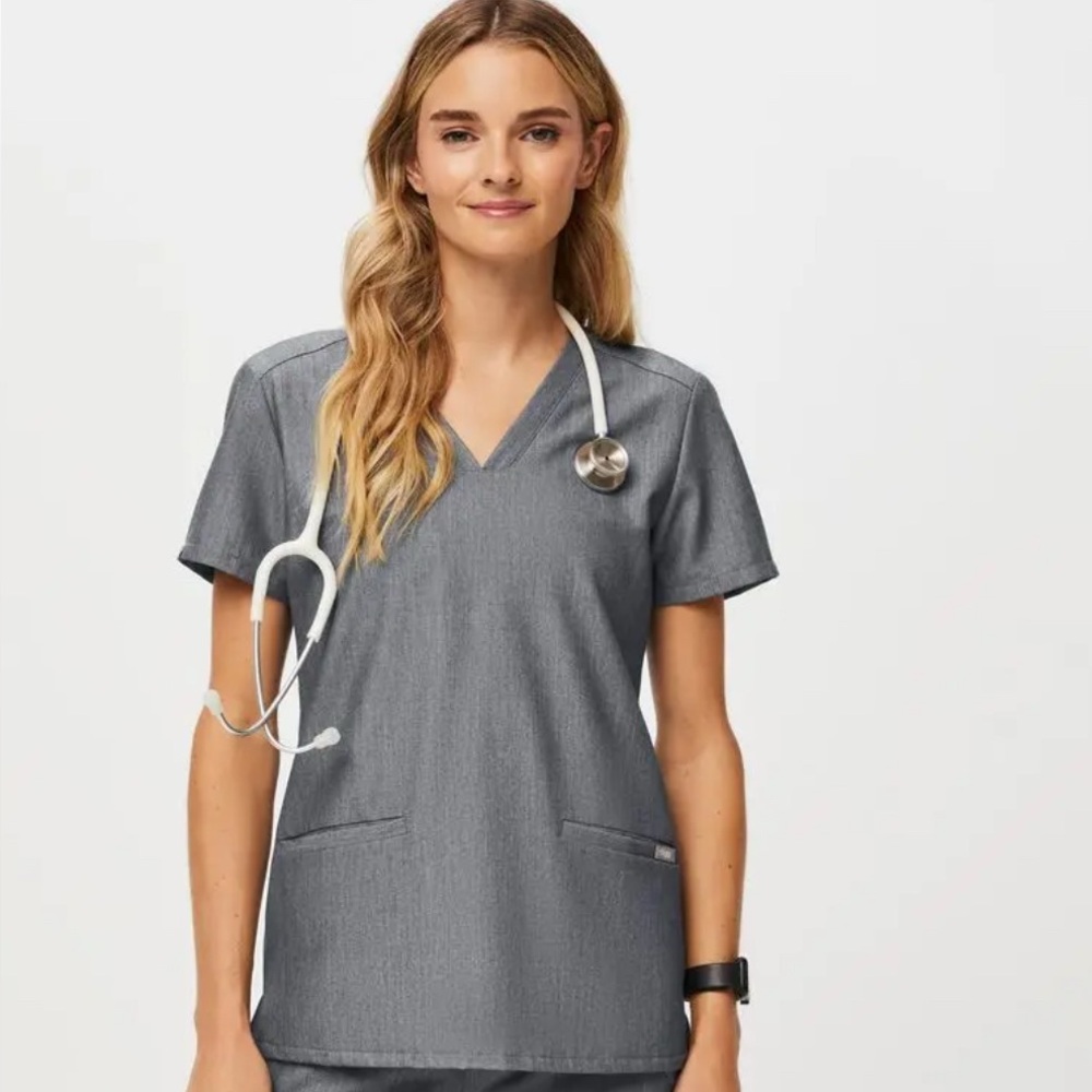 Gray Women's V-Neck Scrub Top